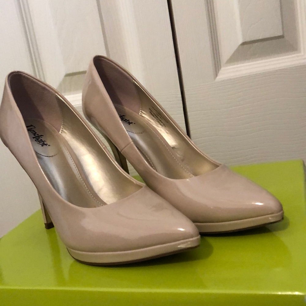 Nude closed toe heels